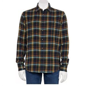 Sonoma Flannel Button-Down Shirt Navy Olive Pink Plaid L NWT
